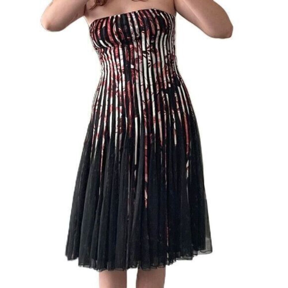 JS Collections Midi Dress Floral Piping & Mesh Twirl Flowy Size 6